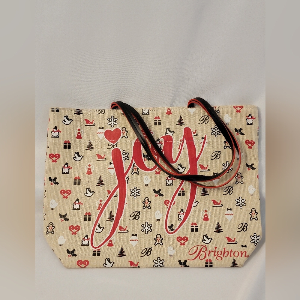 Brighton "JOY" Cream and Red Holiday Tote Bag